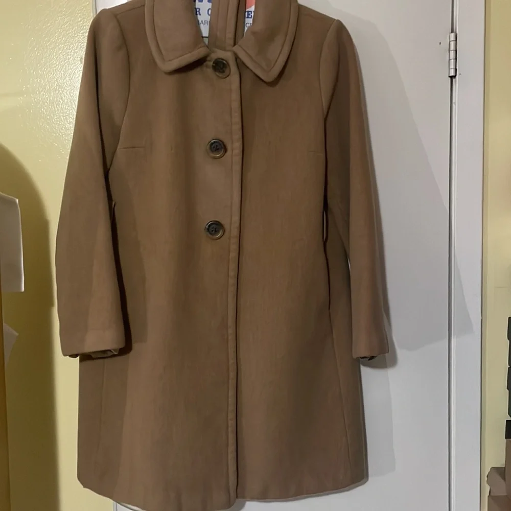 J. Crew Wool Cashmere belted wrap camel color overcoat with Peter Pan collar - Picture 8 of 10